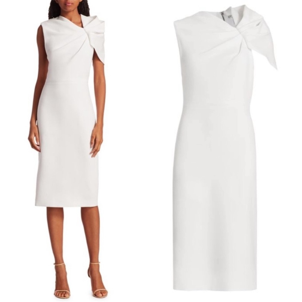 Alice + Olivia Kiro Ruffle
Shoulder Midi Sheath Dress